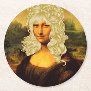 Blonde Mona Lisa Round Paper Coaster