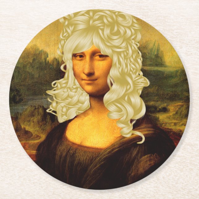 Blonde Mona Lisa Round Paper Coaster (Front)