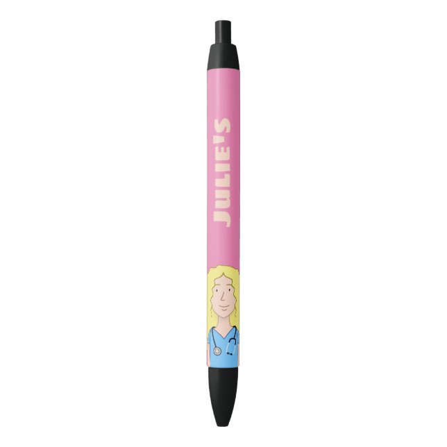 Blonde Nurse Black Ink Pen (Front Vertical)