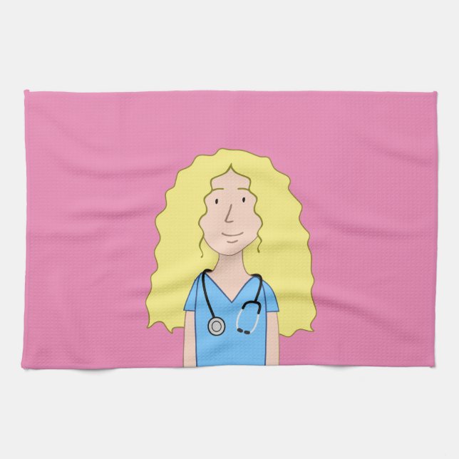 Blonde Nurse Kitchen Towel (Horizontal)
