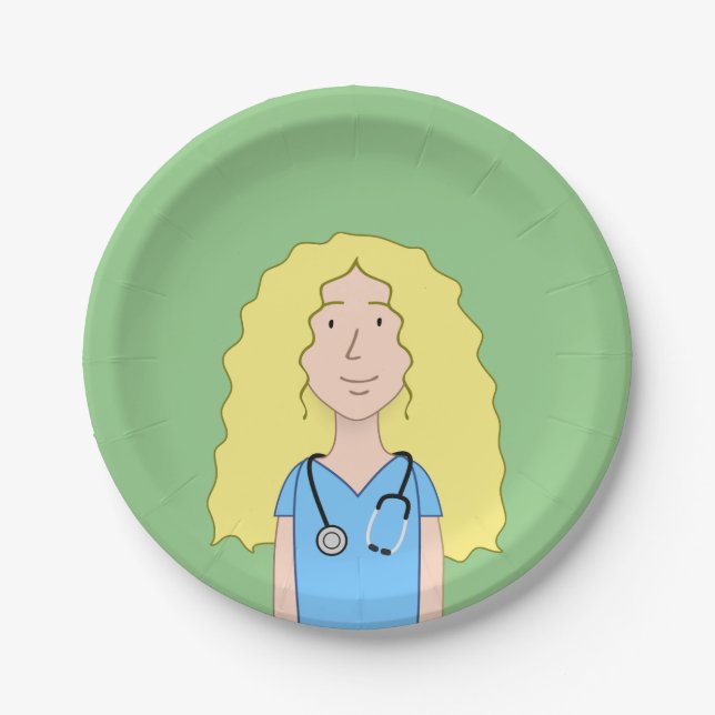 Blonde Nurse Paper Plate (Front)