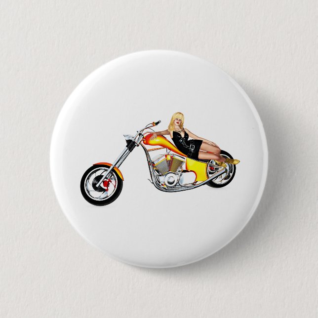 Blonde on a chopper 2 inch round button (Front)