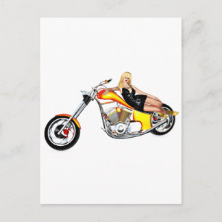 Blonde on a chopper postcard