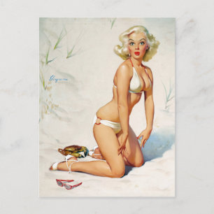Blonde on Sand Pin Up Postcard