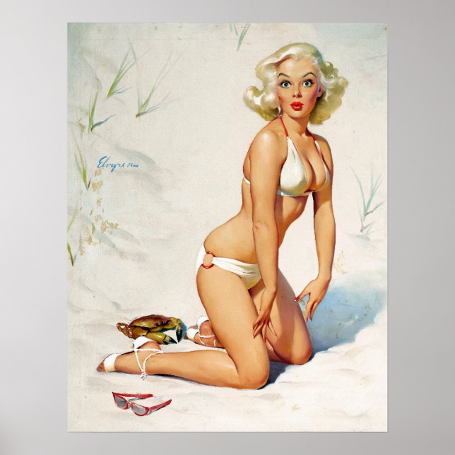 Blonde on Sand Pin Up Poster (Front)