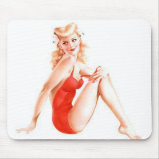 Blonde Pin Up Girl Mouse Pad Retro Art