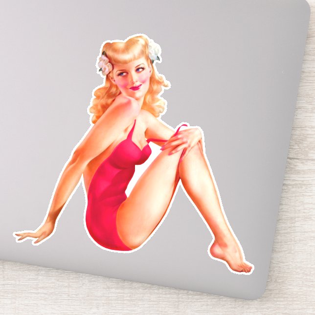 Blonde Pin-up in Red Bathing Suit (Detail)