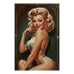 Blonde Pin-up Poster Inspired by Art Deco