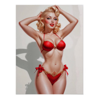 Blonde Pin-Up Red Underwear Poster
