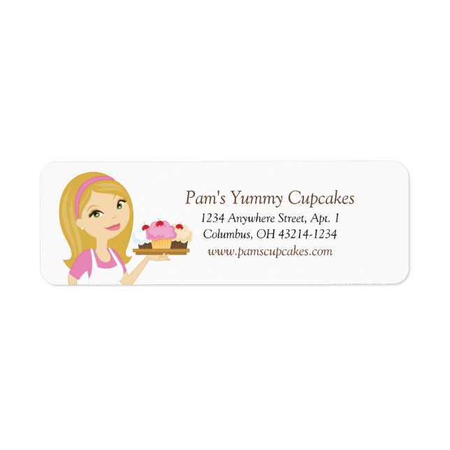 Blonde/Pink Cupcake Baker Return Address Labels (Front)