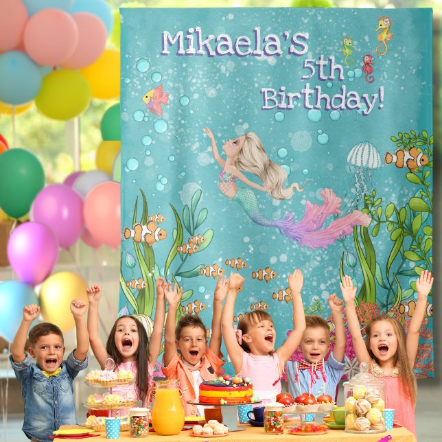 Blonde Pink Mermaid Under the Sea Wall Backdrop Tapestry (Creator Uploaded)