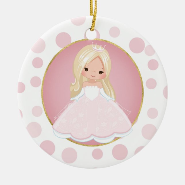 Blonde Pink Princess Ceramic Ornament (Front)