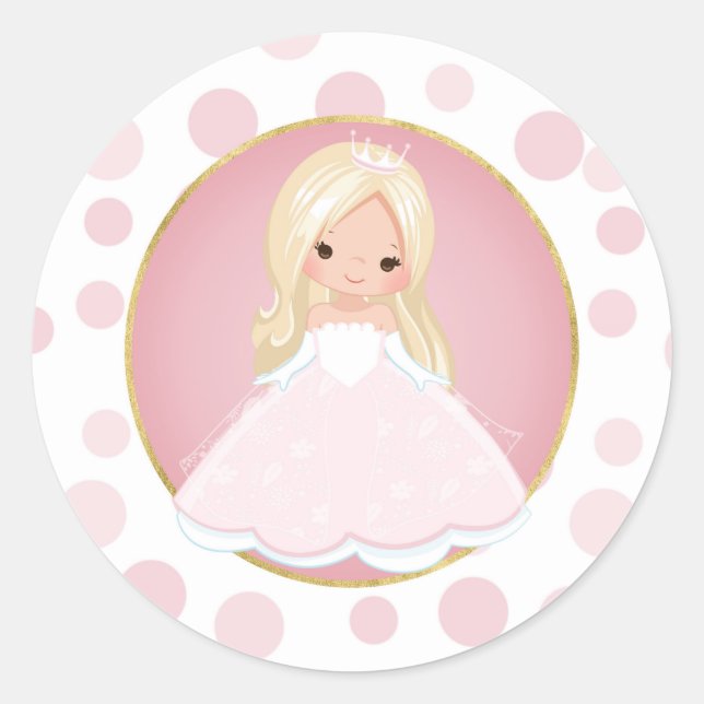 Blonde Pink Princess Classic Round Sticker (Front)
