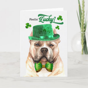 Blonde Pitbull Dog Feelin' Lucky St Patrick's Day Holiday Card