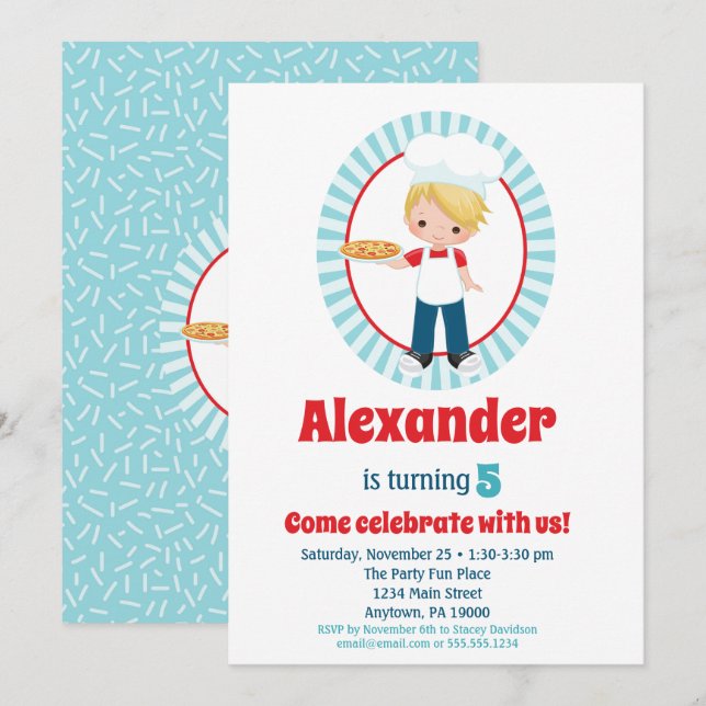 Blonde Pizza Party Boys Anniversday Invitation (Devant / Derrière)