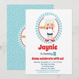 Blonde Pizza Party Girl - Pizza Birthday Invitation