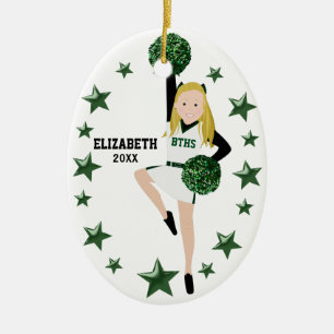 Blonde Pom Squad Green and White Ceramic Ornament