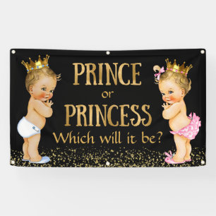 Blonde Prince Princess Gender Reveal Baby Shower Banner