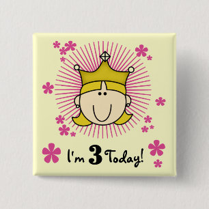 Blonde Princess 3rd Birthday Tshirts & Gifts 2 Inch Square Button