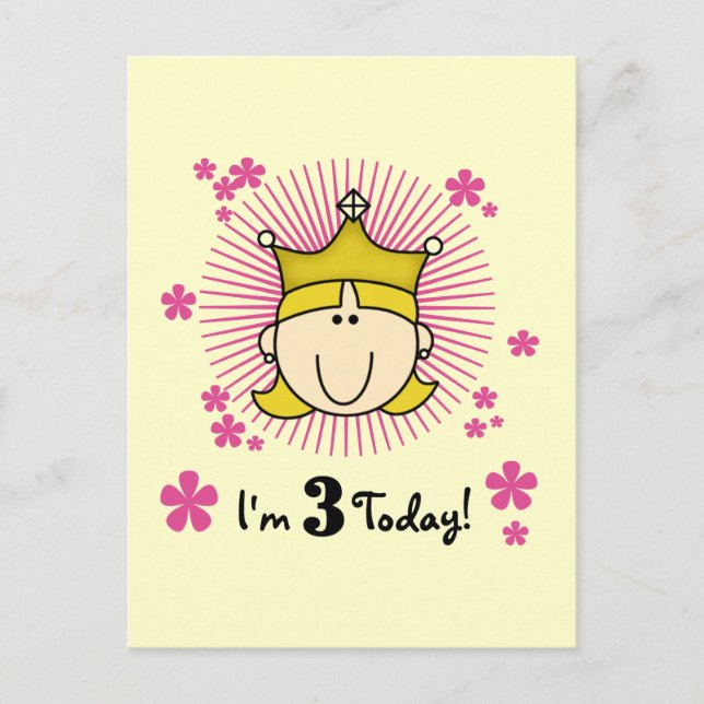 Blonde Princess 3rd Birthday Tshirts & Gifts Postcard (Front)
