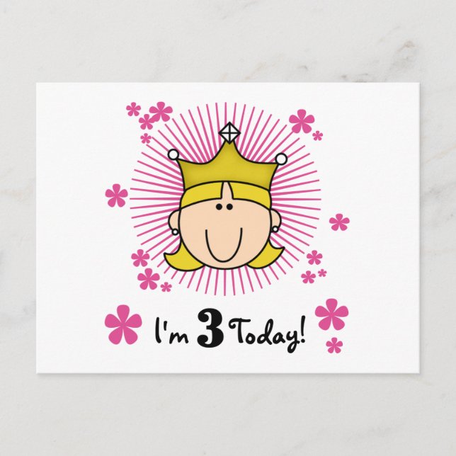 Blonde Princess 3rd Birthday Tshirts & Gifts Postcard (Front)
