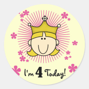 Blonde Princess 4th Birthday Tshirts and Gifts Classic Round Sticker