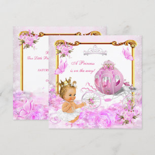 Blonde Princess Baby Shower Pink Gold Carriage Invitation