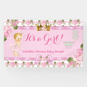 Blonde Princess Baby Shower Pink Roses Tea Party Banner