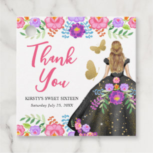 Blonde Princess Mexican Floral Dress Sweet 16 Favour Tags