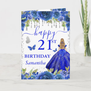 Blonde Princess Royal Blue Dress Birthday Card
