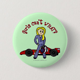 Blonde Race Car Driver Girl 2 Inch Round Button
