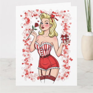 Blonde Retro Valentine Pin-Up Girl Card