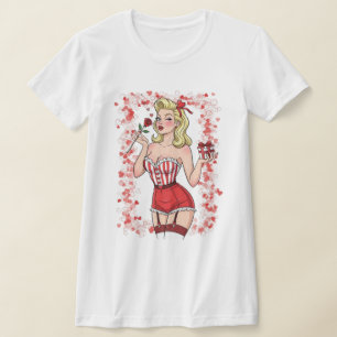 Blonde Retro Valentine Pin-Up Girl T-Shirt