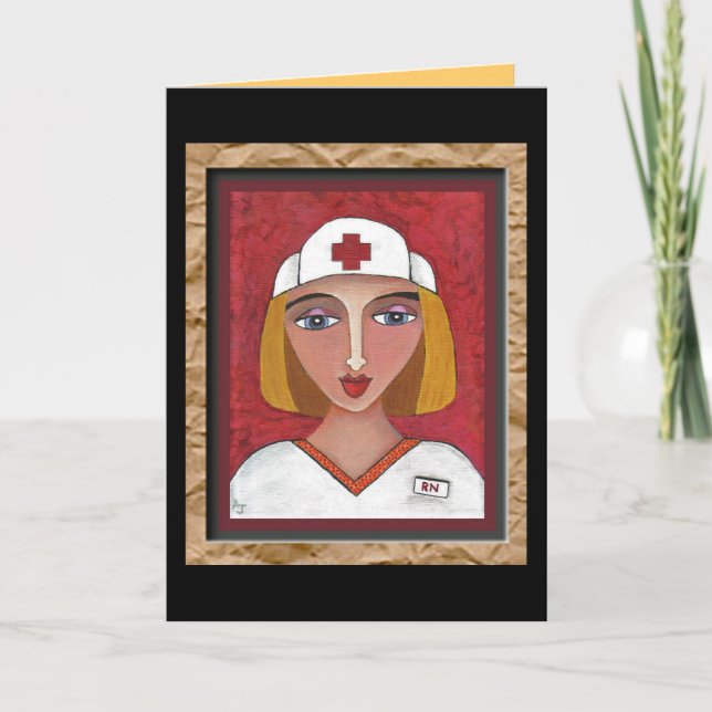 Blonde RN - folk art nurse greeting card (Front)