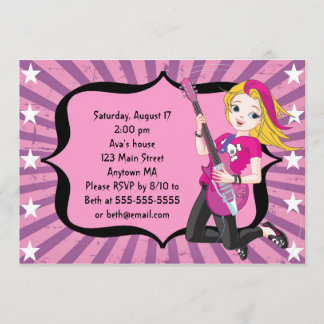 Blonde Rock Star Girl Birthday Invitation