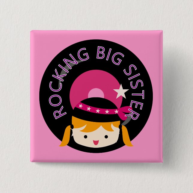 Blonde Rocking Big Sister 2 Inch Square Button (Front)