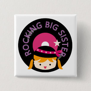 Blonde Rocking Big Sister 2 Inch Square Button