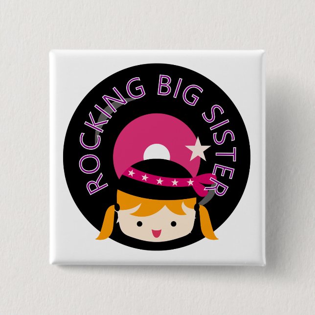 Blonde Rocking Big Sister 2 Inch Square Button (Front)