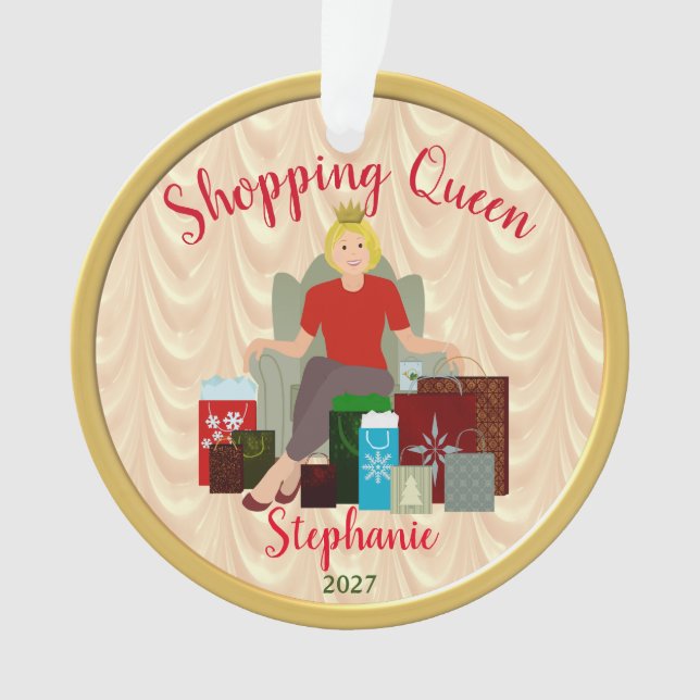 Blonde Shopping Queen Acrylic Ornament (Front)
