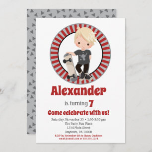Blonde Skateboard Boys Anniversaire Invitation