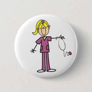 Blonde Stick Figure Nurse Button