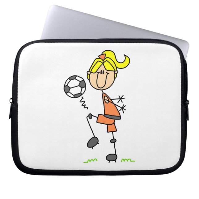 Blonde Stick Figure Soccer Player Girl Gifts Laptop Sleeve (Front)