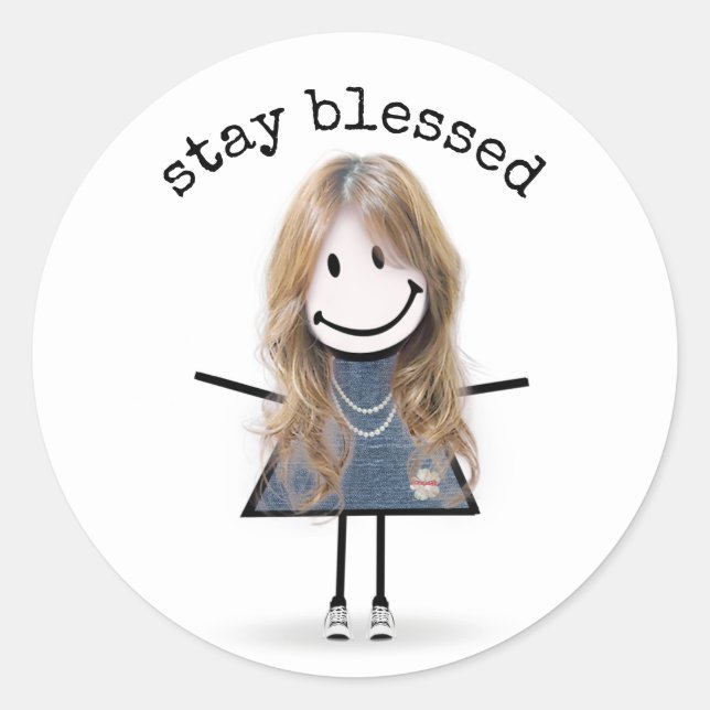 Blonde Stick Girl in Sneakers  Classic Round Sticker (Front)