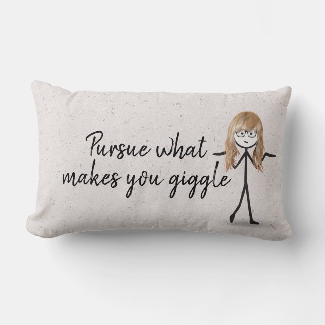 Blonde Stick Girl with Glasses and Quote   Lumbar Pillow (Front)
