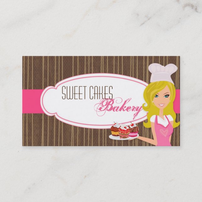 Blonde sur Pink Brown Baker Cakes Carte de visite (Devant)