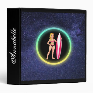 Blonde Surfer Teenage Girl Galaxy Binder