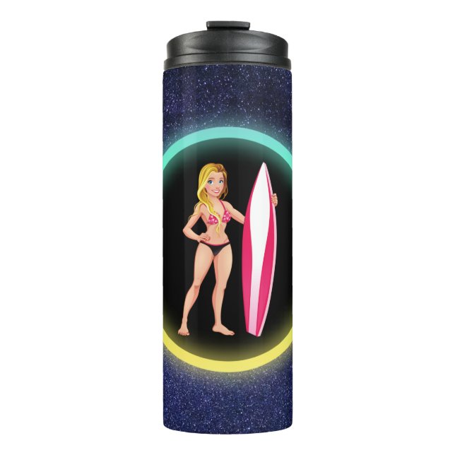 Blonde Surfer Teenage Girl Galaxy     Thermal Tumbler (Front)