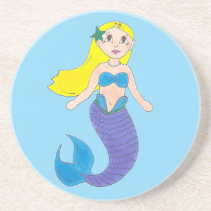 Blonde Swimming Mermaid Girl Purple Tail Ocean Sea Coaster