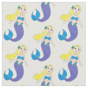Blonde Swimming Mermaid Girl Purple Tail Ocean Sea Fabric