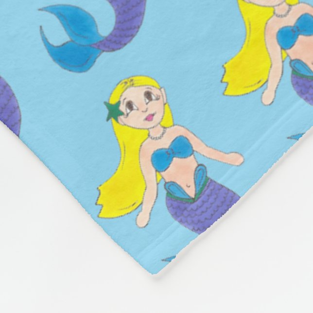 Blonde Swimming Mermaid Girl Purple Tail Ocean Sea Fleece Blanket (Corner)